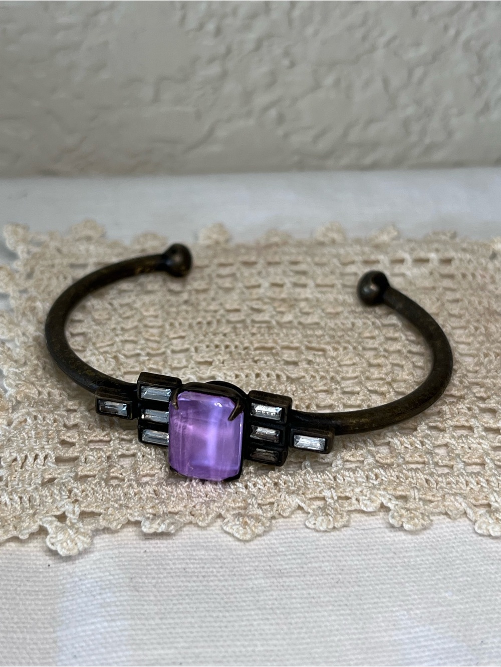 Loren Hope Purple Crystal Cuff Bracelet Art Deco Style Statement Jewelry